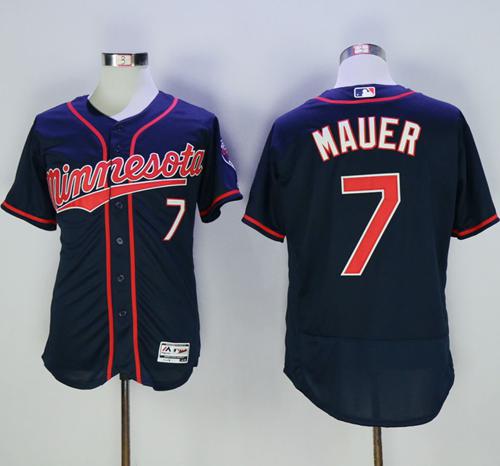 Twins #7 Joe Mauer Navy Blue Flexbase Authentic Collection Stitched MLB Jersey - Click Image to Close